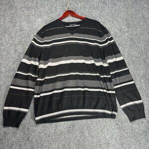 Banana Republic Sweater Mens XL Black Gray Striped Extra Fine Merino Wool